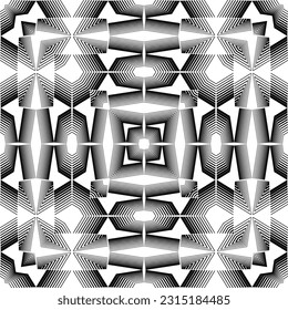 geometric seamless pattern, ornament, abstract halftone lines black and white background, fashion print, vector decorative texture
