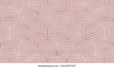 Geometric seamless pattern ornament design with rose gold brick tiles.