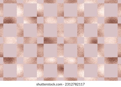 Geometric seamless pattern ornament design with rose gold square tiles.