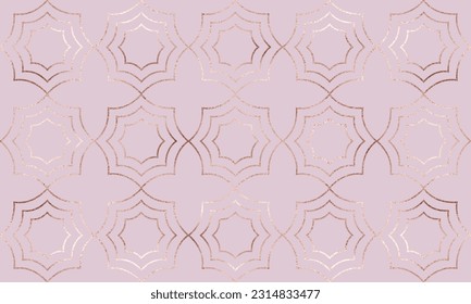 Diseño ornamento de patrón geométrico sin fisuras con azulejos de forma dorada rosa.