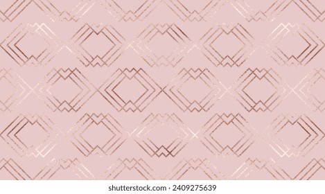 Geometric seamless pattern ornament design with rose gold rhombus tiles.