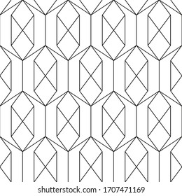 Geometric seamless pattern in outline style. Luxury texture with hexagons and rhombus. Abstract diamond shapes wrapping template. Black intersecting lines on white background. EPS8 vector illustration