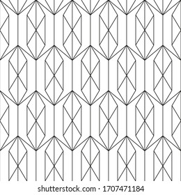 Geometric seamless pattern in outline style. Luxury texture with hexagons and rhombus. Abstract diamond shapes wrapping template. Black intersecting lines on white background. EPS8 vector illustration