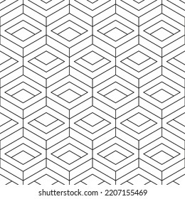 Geometric seamless pattern in outline style. Luxury texture with hexagons and rhombus figures. Abstract diamond shapes wrapping background. Intersecting lines on white. EPS8 vector illustration.