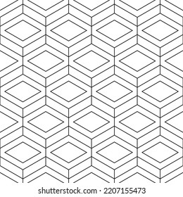 Patrón geométrico sin fisuras en el estilo de contorno. Textura de lujo con hexágonos y figuras hombus. Formas de diamante abstractas que envuelven el fondo. Intersección de líneas en blanco. Ilustración vectorial EPS8.