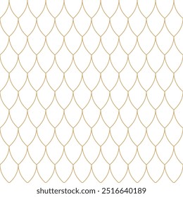 Geometric seamless pattern of overlapping scales in gold line, elegant background for fabric, wallpaper, interior and other decorative purposes.