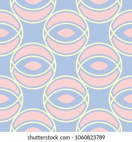Geometric seamless pattern. Pale blue background with beige and pink elements for wallpapers, textile and fabrics