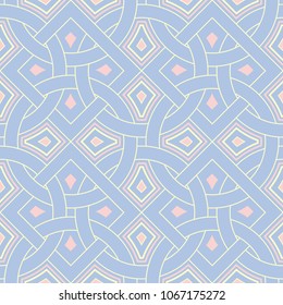 Geometric seamless pattern. Pale blue background with beige and pink elements for wallpapers, textile and fabrics