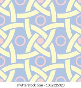 Geometric seamless pattern. Pale blue background with beige and pink elements for wallpapers, textile and fabrics