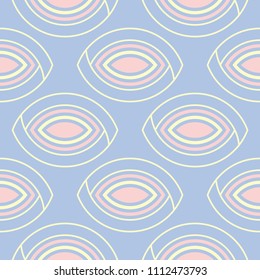Geometric seamless pattern. Pale blue background with beige and pink elements for wallpapers, textile and fabrics