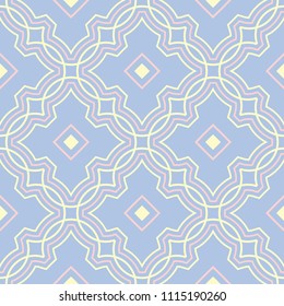 Geometric seamless pattern. Pale blue background with beige and pink elements for wallpapers, textile and fabrics