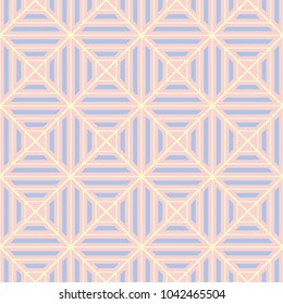 Geometric seamless pattern. Pale pink background with blue and beige elements for wallpapers, textile and fabrics