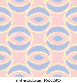 Geometric seamless pattern. Pale pink background with blue and beige elements for wallpapers, textile and fabrics