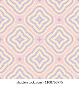 Geometric seamless pattern. Pale pink background with blue and beige elements for wallpapers, textile and fabrics