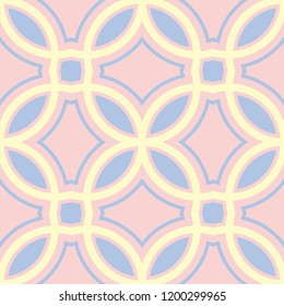 Geometric seamless pattern. Pale pink background with blue and beige elements for wallpapers, textile and fabrics