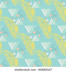 Geometric seamless pattern with palm leaves .