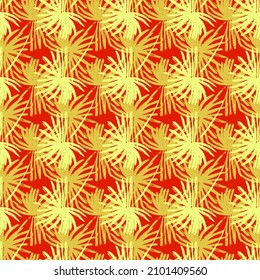 geometric seamless pattern with palm leaves.vector. red and yellow color
