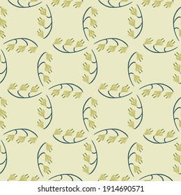 Geometric seamless pattern with pastel green bell flower shapes. Pastel background. Decorative print. Vector illustration for seasonal textile prints, fabric, banners, backdrops and wallpapers.