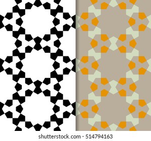 Geometric seamless pattern with pentagon. Repeating abstract vector background with monochrome and color style.