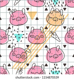 Geometric Seamless Pattern with Pigs