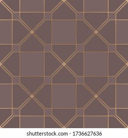 Geometric seamless pattern with pink and golden colors. Art deco style. Vector illustration. 