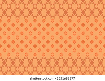 Padrão geométrico sem emenda. Estilo Pixel art. Repita o design no plano de fundo laranja.