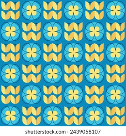 Geometric seamless pattern of plants and flowers. Ukrainian motifs.