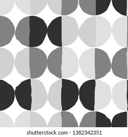 Geometric seamless pattern with polka dot background. Black and white hand drawn texture. Vector illustration for print, wrapping paper, design.
