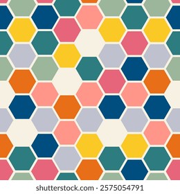 Geometric seamless pattern with polygon shapes. Retro Memphis style beehive background