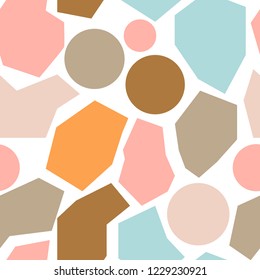 Geometric seamless pattern with polygonal shapes, circles. Geo background. Vector illustration. 