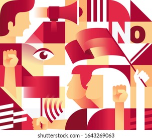 Geometric Seamless Pattern with  Protesters People. Revolution, Conflict or Protest Concept. Vector illustration