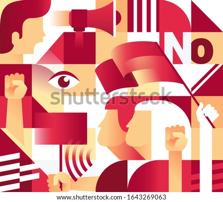 Geometric Seamless Pattern with  Protesters People. Revolution, Conflict or Protest Concept. Vector illustration