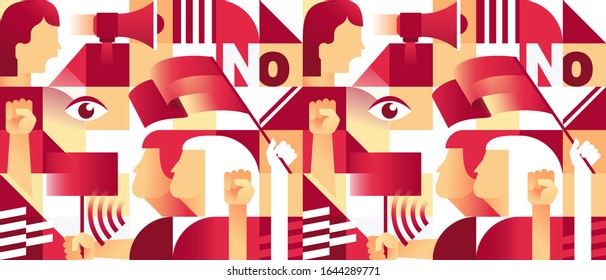 Geometric Seamless Pattern with  Protesters Women. Revolution, Conflict, Feminism or Protest Concept. Vector illustration