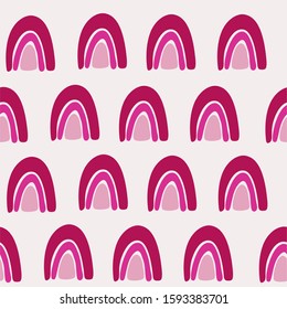Geometric seamless pattern, rainbow on a pink background, vector illustration. Suitable for holiday packaging for Valentine's Day, children's textiles, wallpaper.