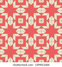 Geometric seamless pattern. Red color holiday collection. Merry Christmas and Happy New year. Abstract textured background design. Modern elegant wallpaper. Vector illustration.