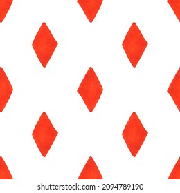 Geometric seamless pattern with red hand painted rhombuses on white background. Illustration for textile, print, etc.