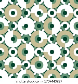 Geometric seamless pattern. Regular background with small and large circles and semicircles. Vector illustration. Modern truchet repeat minimal shapes.