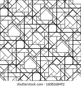 Geometric seamless pattern. Regular striped background. Abstract texture with lines. Repeating modern polygonal grid. Diamonds wallpaper. Black and white polygons square tiles. Vector illustrator