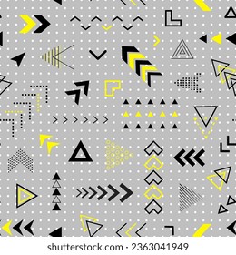 Geometric seamless pattern. Repeating abstract geometry background. Memphis shape. Repeated cool school sample. Design prints. Funky motif. Repeat modern lattice. Whimsical swatch. Vector illustration