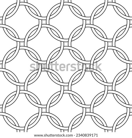 Geometric seamless pattern. Repeating black circle geometry on white background. Repeated line texture. Geo ornament for design prints. Repeat monochrome circles. Modern tileable. Vector illustration