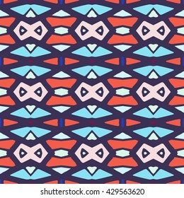 Geometric seamless pattern. Repeating colorful tiles. Modern stylish texture. Arabic, aztec design in bright colors. Tribe motif.