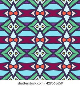 Geometric seamless pattern. Repeating colorful tiles. Modern stylish texture. Arabic, aztec design in bright colors. Tribe motif.