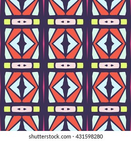 Geometric seamless pattern. Repeating colorful tiles. Modern stylish texture. Arabic, aztec design in bright colors. Tribe motif.