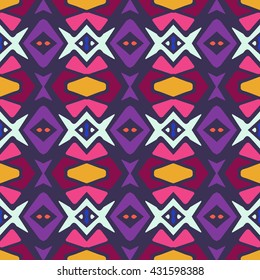 Geometric seamless pattern. Repeating colorful tiles. Modern stylish texture. Arabic, aztec design in bright colors. Tribe motif.