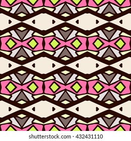 Geometric seamless pattern. Repeating colorful tiles. Modern stylish texture. Arabic, aztec design in bright colors. Tribe motif.