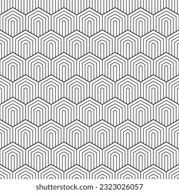 Geometric seamless pattern. Repeating hexagon lattice. Repeated black line isolated on white background. Modern honey design for prints. Repeat contemporary texture. Plexus comb. Vector illustration