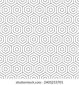 Geometric seamless pattern. Repeating hexagon lattice. Repeated black honeycomb isolated on white background. Modern abstract hexagonal design for prints. Repeat line texture. Vector illustration