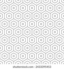 Geometric seamless pattern. Repeating hexagon lattice. Repeated black honeycomb isolated on white background. Modern abstract hexagonal design for prints. Repeat line texture. Vector illustration