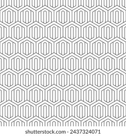 Patrón geométrico sin costuras. Red hexagonal repetida. Panal negro repetido aislado sobre fondo blanco. Diseño hexagonal abstracto moderno para estampados. Repetir textura de línea. Ilustración de vector