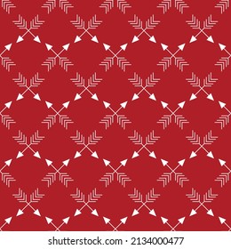 Geometrisches nahtloses Muster mit sich wiederholenden, kreuzenden Pfeilen auf rotem Hintergrund für Weihnachtsdesigns.Vektorgrafik 